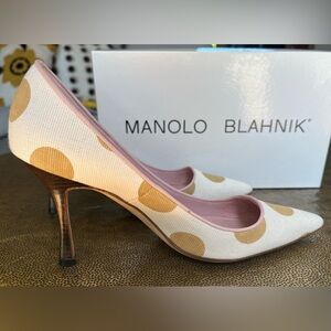 Manolo Blahnik Canvas Polka Dot Pumps